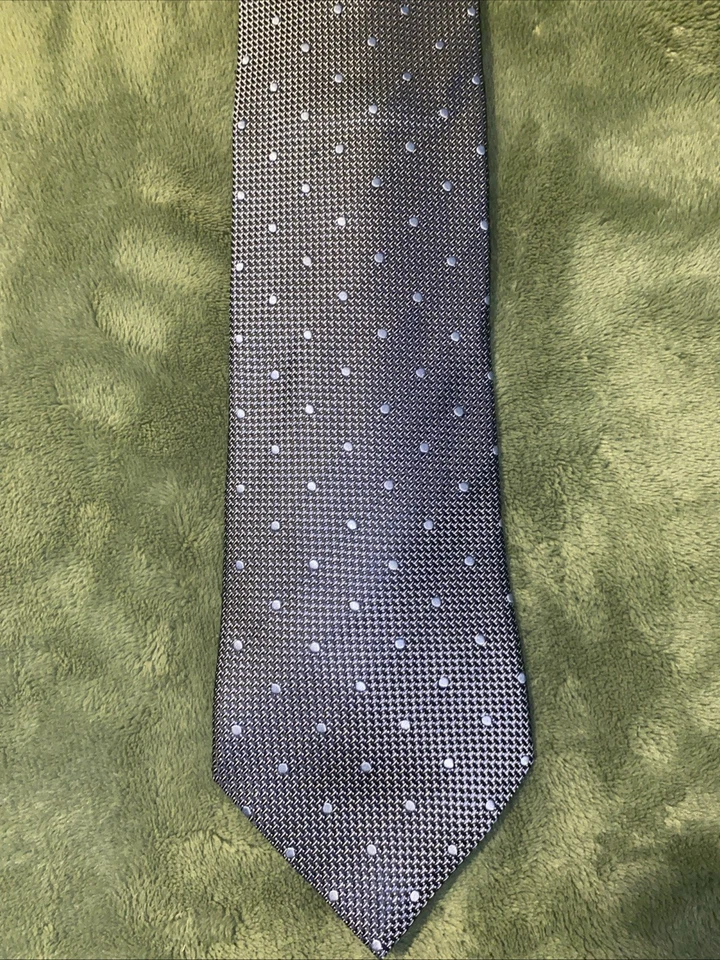 Corbata 5 estrellas ERMENEGILDO ZEGNA hombre limitada gris azul lunares, hecha en Italia Foto 2 de 4