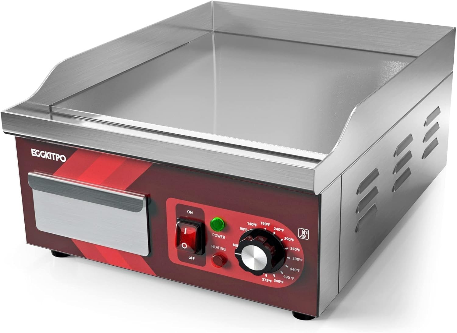 EGGKITPO 14 Inch Electric Griddle, Non-Stick Flat Top Grill Commercial Electric