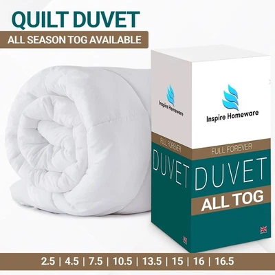 INSPIREHOMEWARE Hotel Quality Duvet TOG 4.5 10.5 13.5 15 Quilt Winter Warm Single Double King UK