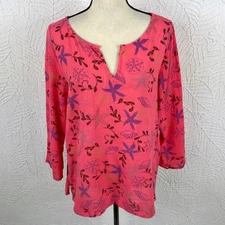 Fresh Produce Women Cotton Gauze Top Shirt Size L Coral Starfish Ocean Life Boho