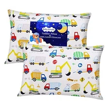 Baby Toddler Pillow Cases Trcuk Pattern - 20"L x 14"W Dinosaur & Navvy Truck
