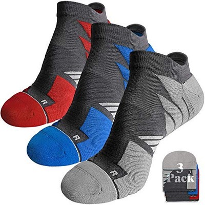  No Show Running Athletic Anti-Blister Wicking Large 3 Pairs Grey/Red/Blue