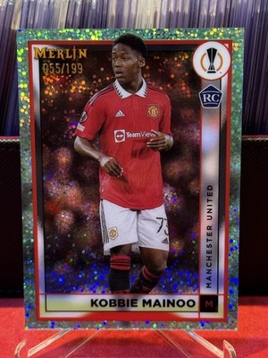 Kobbie Mainoo RC 2022-23 Topps Merlin Chrome 055/199 Aqua Speckle Refractor