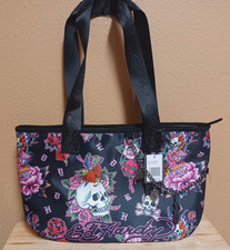 Ed Hardy Tote Shoulder bag Black/Multi w/Skull Butterflies Roses -Betty Print