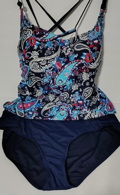 Kim Rogers 2pc Plus 20W Tankini Set Paisley Blue/Multicolor Lined Briefs