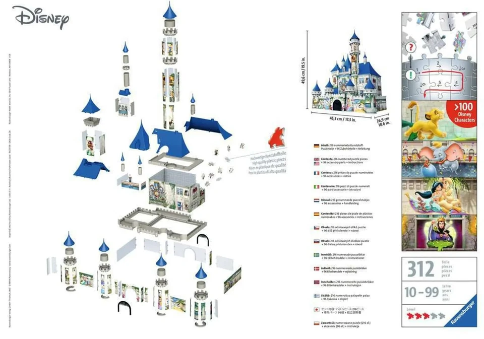 Ravensburger Disney Castle 3D Puzzle 216pz EasyClick Nuovo Sigillato - Immagine 3 di 4
