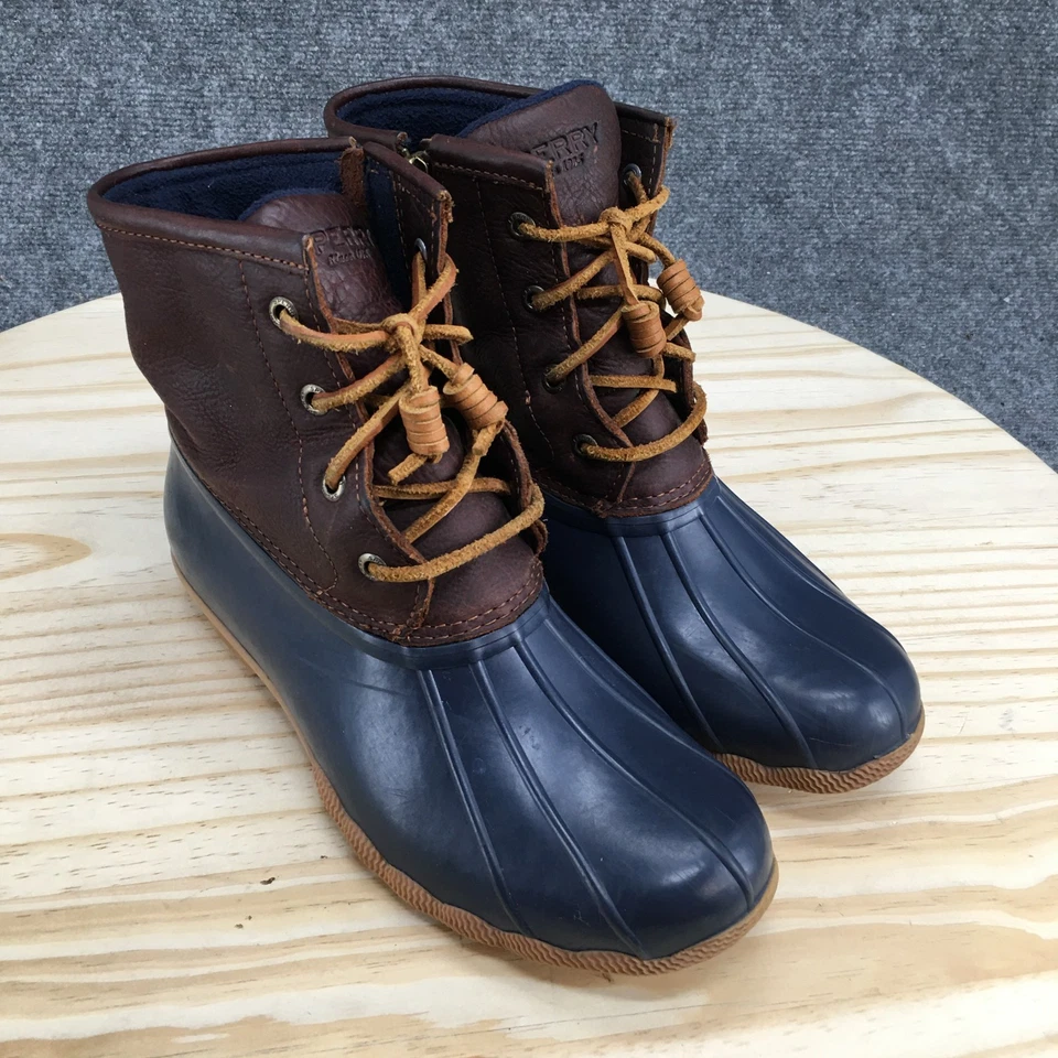 Botas Sperry Duck para mujer 8M marrón azul agua salada con cordones cuero de goma STS91175 Foto 3 de 4