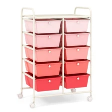 10-Drawer Storage Cart Utility Rolling Trolley Kitchen Organizer Pink Gradient