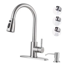 : 304 Stainless Steel A: Brushed Nickel Kitchen Faucet with Soap Dispenser