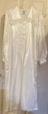 Adonna Satiny Shiny Maxi Nightgown Sz Small Long Sleeves Lace Trim Cream Bridal