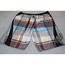O'Neill Board Shorts Men 34 Multicolor Plaid Surfing Swim Trunks Graphic Logo