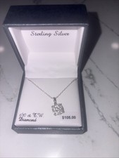 T.W Fine Jewelry 1/10 Ct Diamond Square Pendant Necklace in Sterling Silver