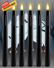 Homemory Black Flameless Taper Candles Pack of 6, (no remote) 
