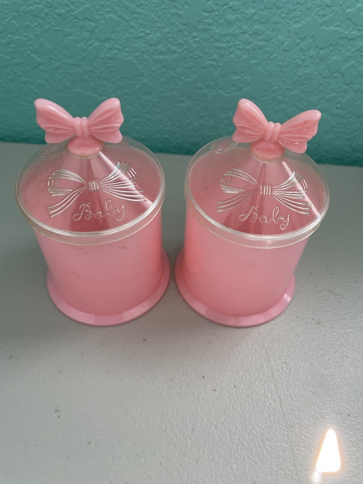 Vintage 1950's Baby Vanity Cottonball Q-Tip Containers Fosta