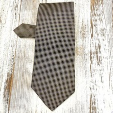 Lauren Ralph Lauren 100 Silk Tie Classic Navy Blue Yellow Tiny Checks 56  X 4  