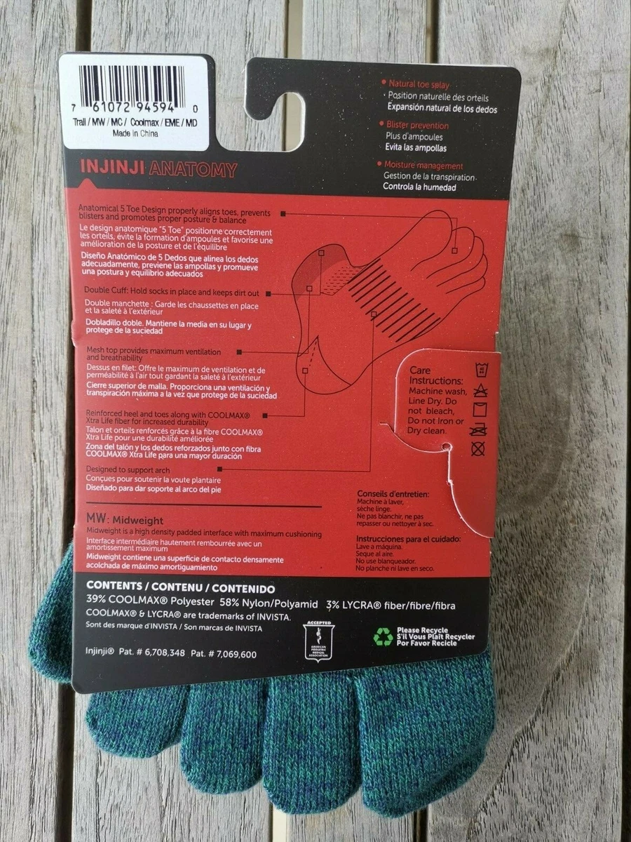 1 Pack Injinji COOLMAX Trail Midweight Padded Cushioning Mini-Crew Socks XS-XL