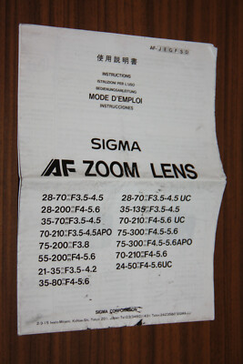Sigmaobjektiv Gebrauchsanleitung ... 35-70+ 35-80+ 35-135+ 55-200+ 70-210+75-300