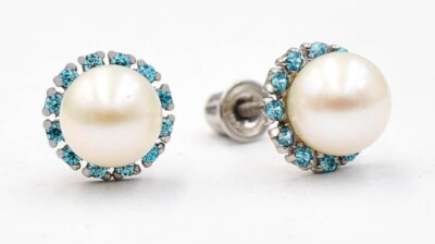 ECHT PERLE & BLAUTOPAS OHRSTECKER .925 STERLINGSILBER - Schraubverschluss