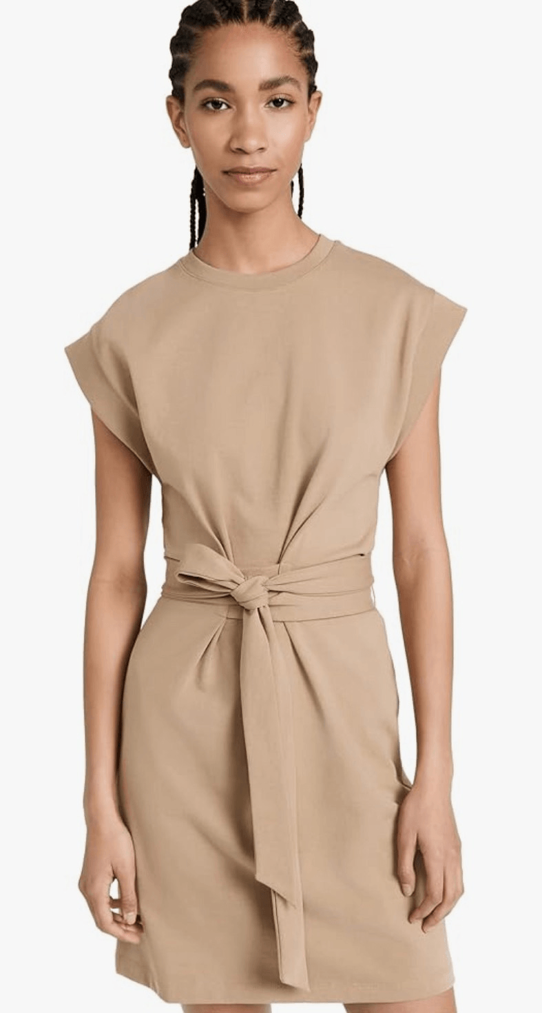 Vince Short Sleeve Tie Waist 100% Cotton Dress in Almond NWT Size XL