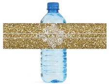 100 Gold Glitter  Lace Wedding Anniversary Engagement Party Water Bottle Labels