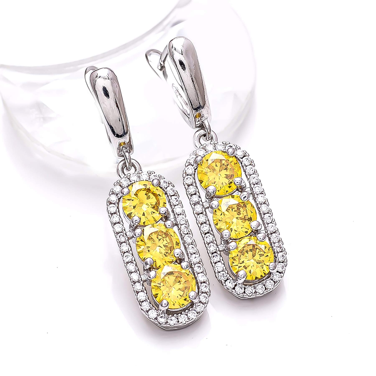 Yellow Sapphire Simulated CZ Gemstone 925 Sterling Silver Earrings 1.50 Inch E619