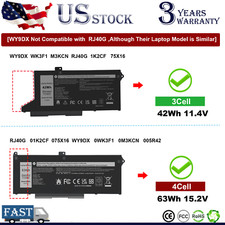 RJ40G/WY9DX Battery for Dell Latitude 5420 5520 Precision 3560 01K2CF 075X16