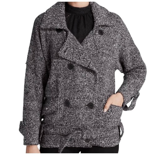 Giacca Moto Doppiopetto $168 FREE PEOPLE Misto Lana Tweed Boucle Pavone MED - Foto 5 di 11