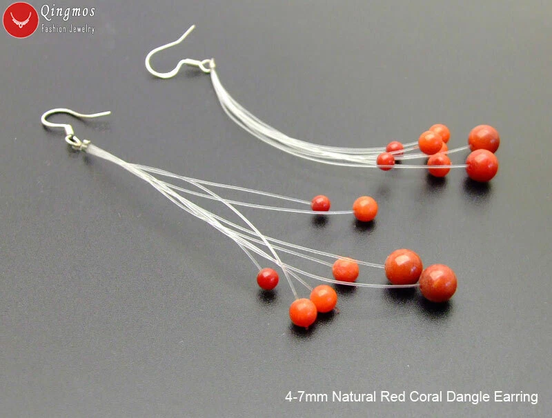 4-8 мм круглый звездности натуральный красный коралл серьги женщин подвеской серьги ювелирные изделия 4» - Изображение 4 из 4