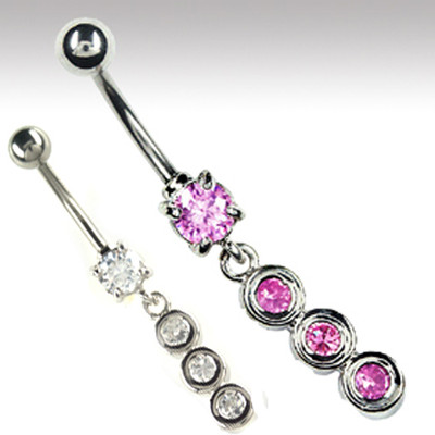 Bauchnabel Piercing Schmuck mit dreier Kristall Anhänger glitzer belly button