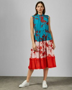 New Ted Baker Camelis Fantasia Turquoise Red Tiered Dress Size 2 Uk10 Us 6 8 Ebay 