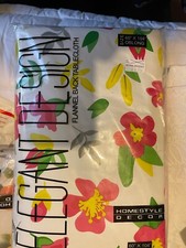 NOS Homestyle Decor Flannel Back Vinyl Tablecloth Flowers Floral 60" x 104"