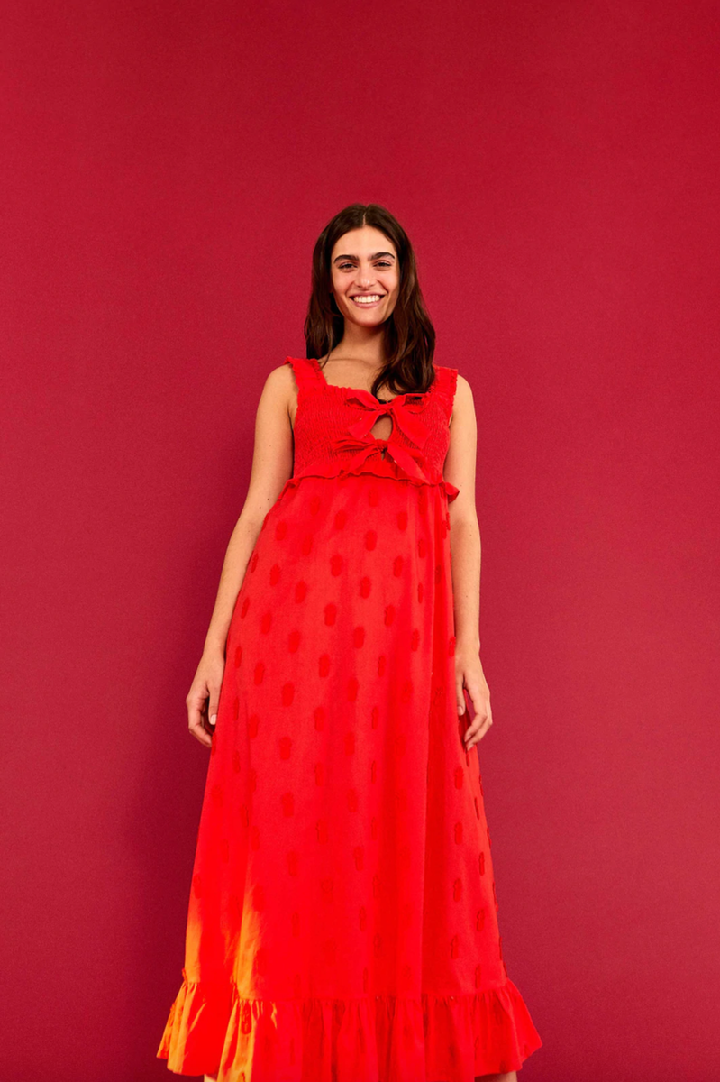 open lace back dress Red Pineapple Bloom Cut Out Midi Dress  FARM Rio