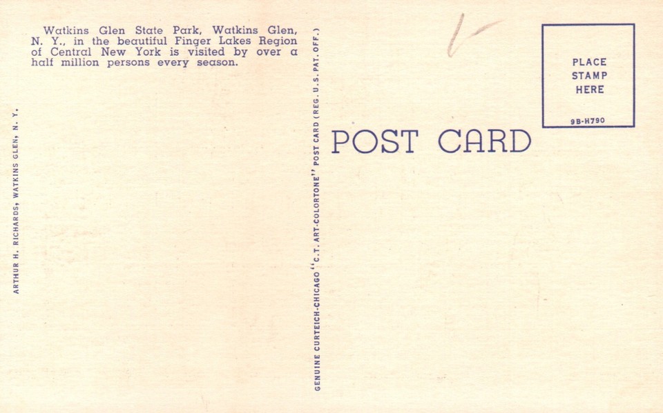 Postcard NY Watkins Glen New York Main Entrance Unposted Linen Vintage