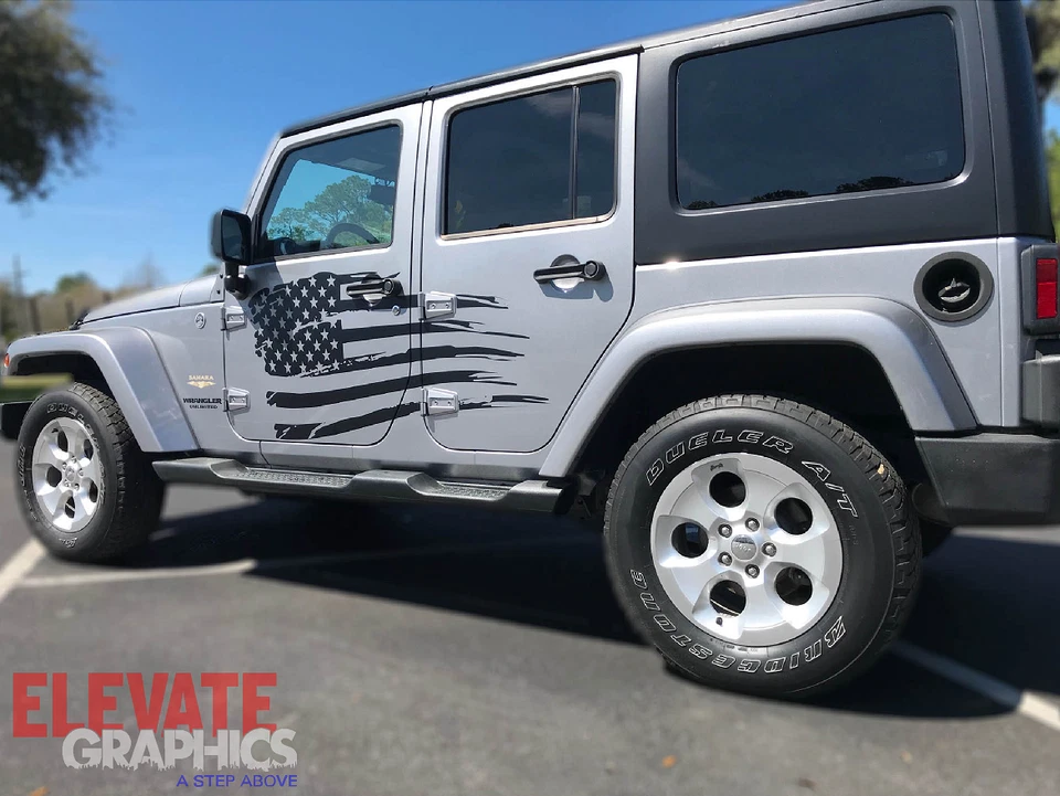 2007-2026 Fits Jeep Wrangler Stripes Side Ripped Flag 3M Graphics Decal Stickers - Imagem 2 de 4