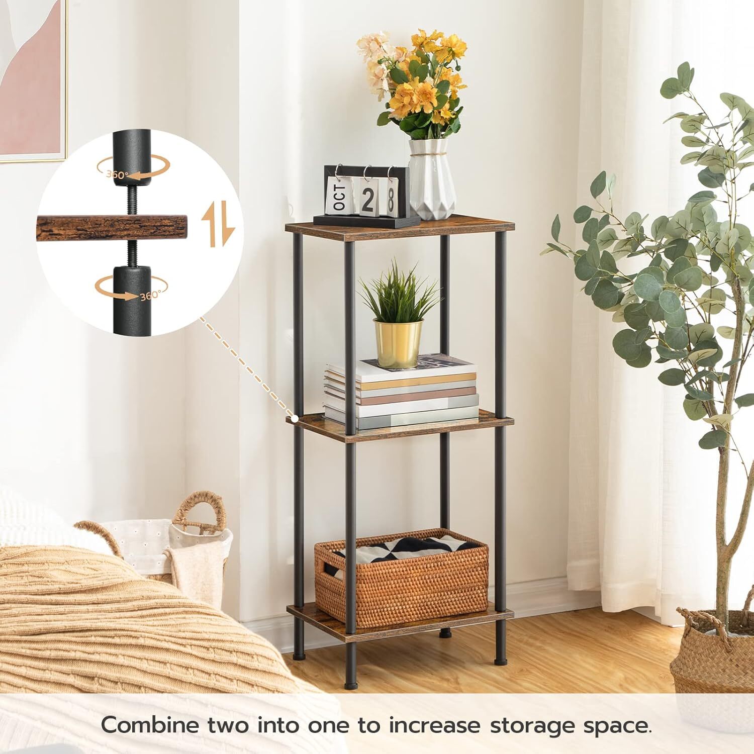 End Table, Small Side Table, Nightstand with 2-Layer Storage Shelves, Sofa Table