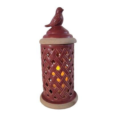 Valerie Parr Hill Woven Bird  Hurricane Berry Ceramic Flameless Candle 