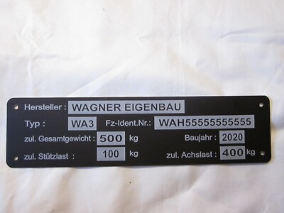 Typenschild  Anhänger KFZ Boote beschriftet  Schild Quad Alu Metall 148 X 38 mm