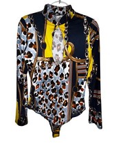 Fashion Nova XL Chain Leopard Print Bodysuit With Keyhole Detail Stretch Top