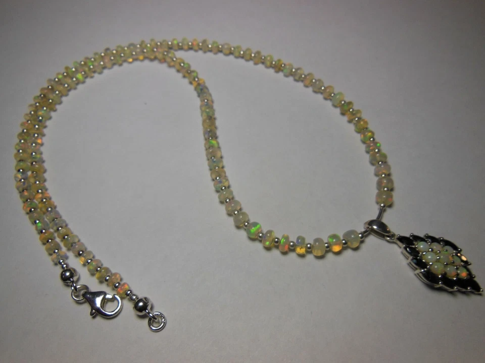 Opal Necklace Handmade Silver White Gold Plated 18+ INCH 50 ct - Image 3 of 4