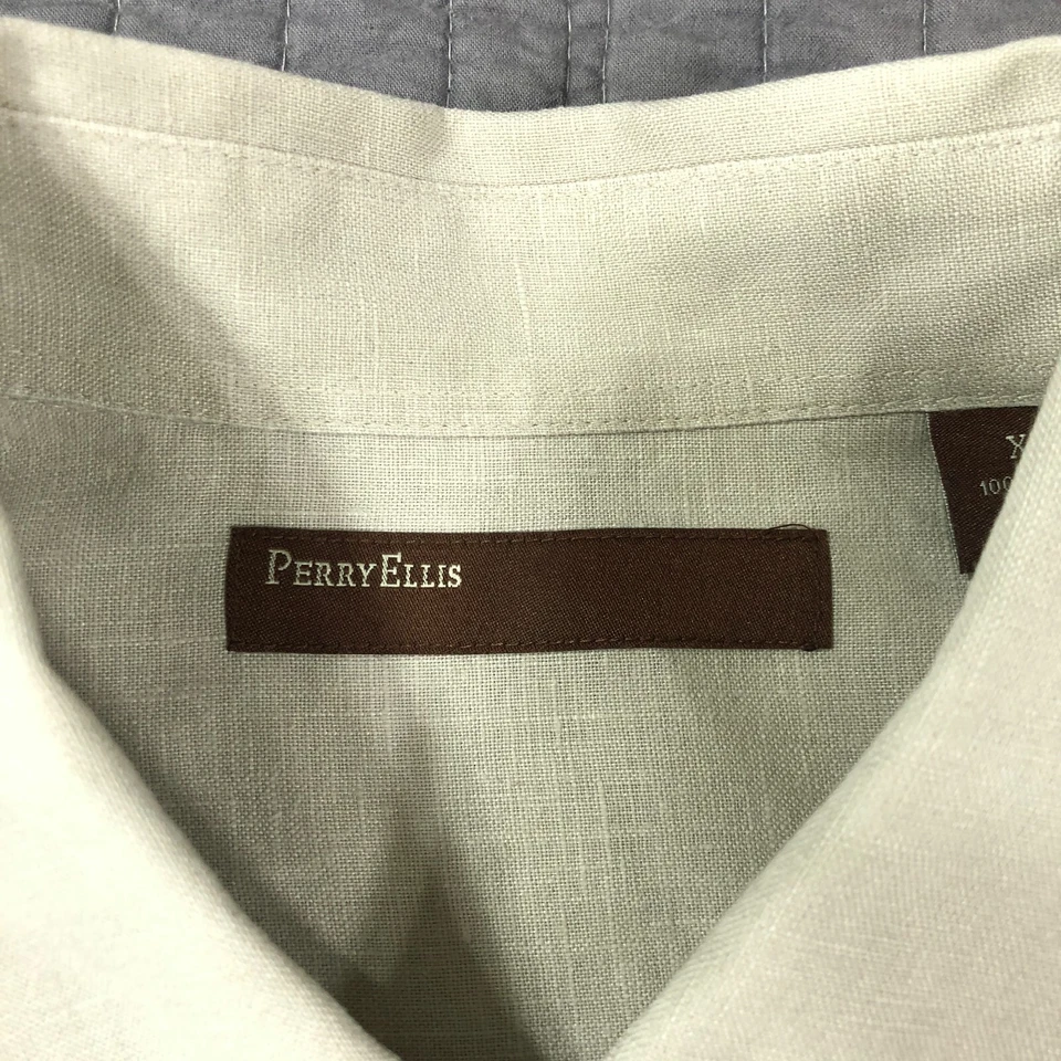 Perry Ellis Shirt Men 2XL XXL Biege 100% Linen Classic Resort Coastal Beach - Image 3 of 4