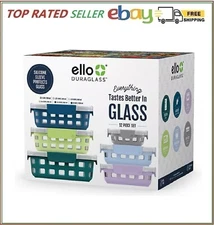 Ello DuraGlass 12 Piece Glass Food Storage Set Silicone Sleeves Airtight Lids