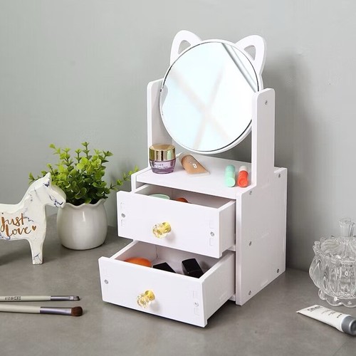 Desktop Drawer Mirror Spinning Multifunctional Makeup Storage Box with Dressing - Picture 2 of 11