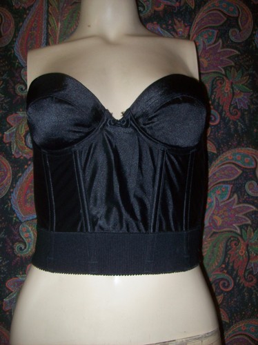 Vintage Wonderbra Satin Black Strapless Padded Corset Bustier Bra 34A - 第 7/7 張圖片