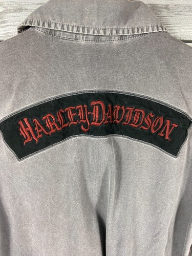 Vtg Harley Davidson Motorcycle Embroidered Gray Short Sleeve Polo Shirt Mens M - Picture 2 of 10