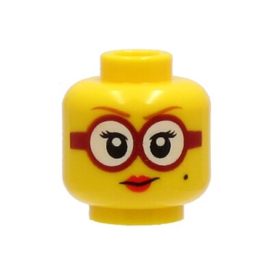 LEGO - Minifig, Head Female - Red Glasses Round w/ White Lenses & Beauty Mark