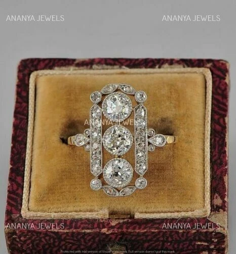 Edwardian Art Deco 2.50Ct Round Moissanite Vintage Ring 14K Two-Tone Gold Plated