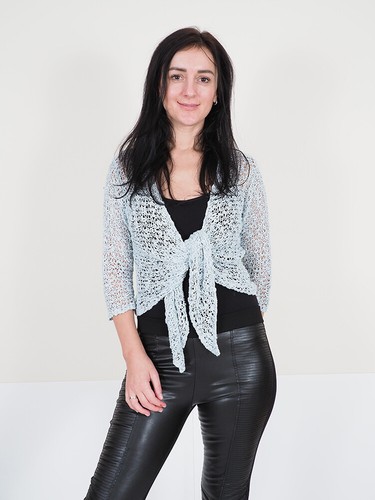 Ladies Popcorn Cardigan Style Crochet Plain Stretch Tie at Waist Bolero Shrug - Picture 62 of 80