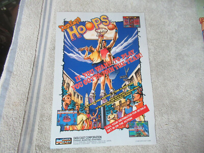 odd size 11 5/8- 8''  HOOPS  DATA EAST    ARCADE GAME FLYER    