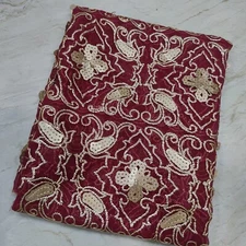 Indian Vintage Dupatta Long Scarf Sequins Hand Embroidery Georgette Veil Stole L