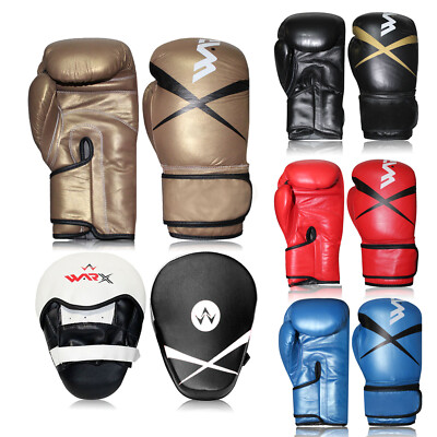 WARX  Echt Leder Boxhandschuhe und Focus Pads Set Boxsack Haken Jab MMA